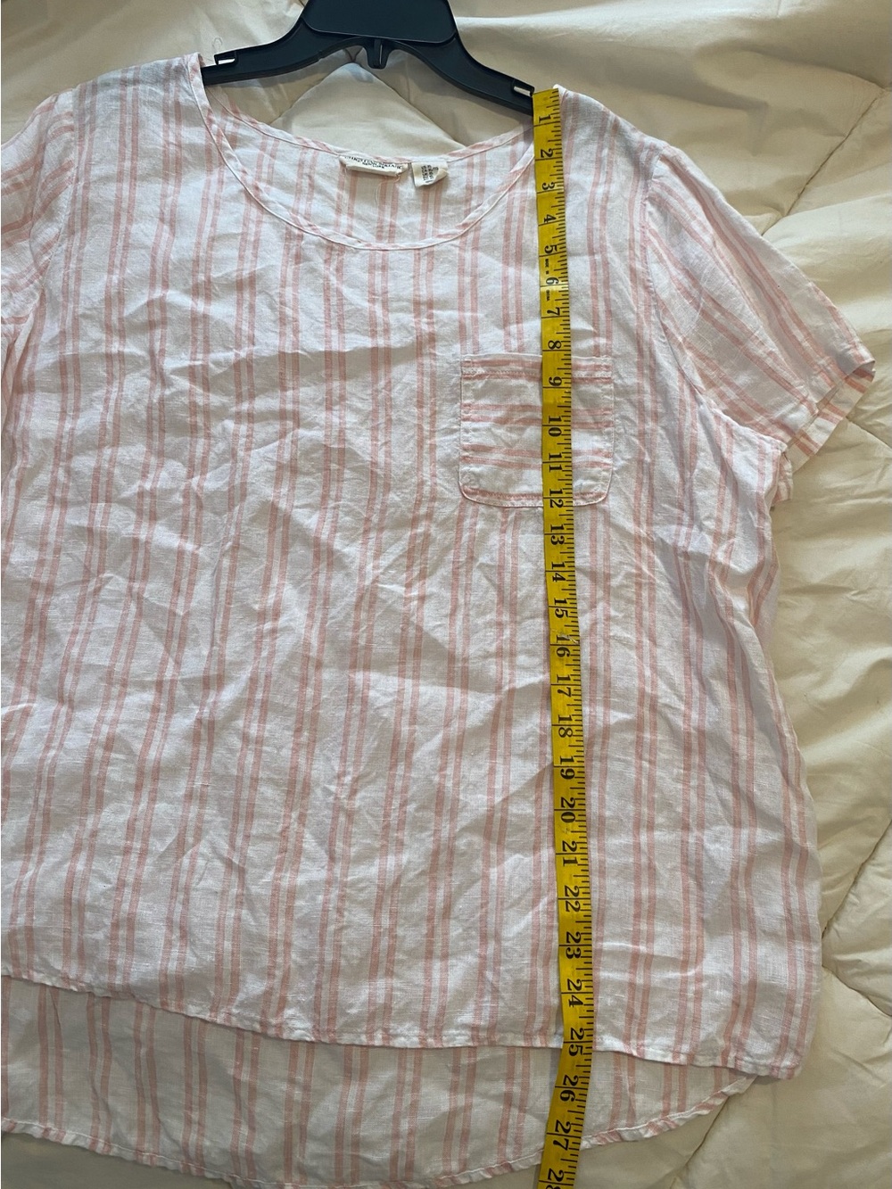 Christian Soriano Light Pink Striped Linen Blend Short Sleeve Top - Picture 5 of 6